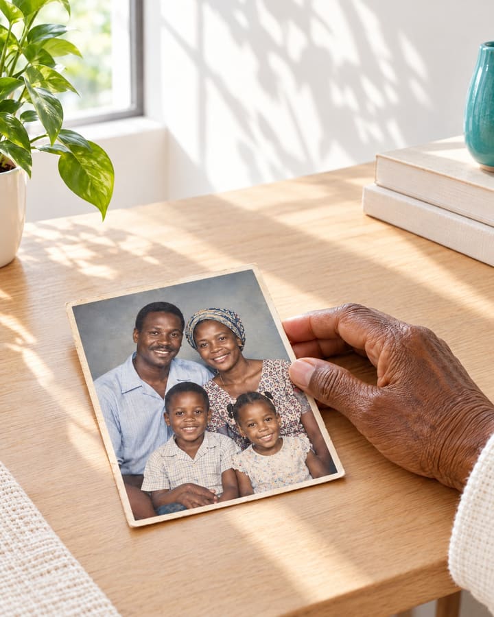 Exemple : la même photo de famille, restaurée et colorisée.